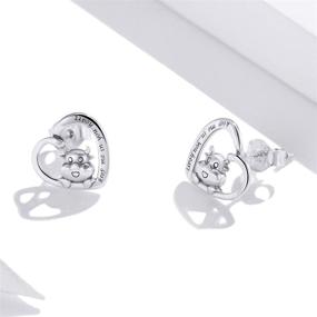 img 1 attached to 💕 S925 Sterling Silver Small Stud Earrings: Engraved Heart Wedding Earrings for Women and Girls - Keep Me In Your Heart Little Cow Studs, Eternity Love Heart Fashion Jewelry, Ideal Gifts for Sensitive Ears