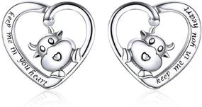 img 4 attached to 💕 S925 Sterling Silver Small Stud Earrings: Engraved Heart Wedding Earrings for Women and Girls - Keep Me In Your Heart Little Cow Studs, Eternity Love Heart Fashion Jewelry, Ideal Gifts for Sensitive Ears