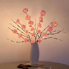 img 4 attached to 🎄 Add Festive Charm with Christmas Decorations: Rose Lamp with Battery-Operated Table Lamp - Esova Lighted Branches and Flowers 3 Pack, 60 LEDs - Ideal Lights for Bedroom Decor (Vase Not Included)