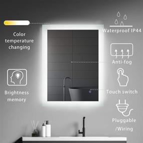 img 3 attached to 🪞 32 x 24 inch LED Bathroom Mirror Wall Mounted Vanity Mirror with Lights - Anti-Fog, Dimmable, Smart Mirror for Bathroom Makeup - Touch Switch, Horizontal & Vertical