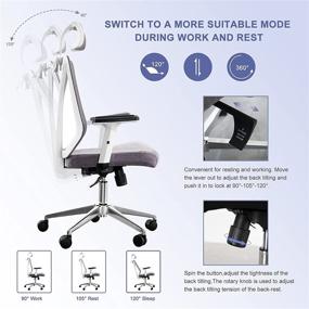 img 2 attached to 💺 Molblly Ergonomic Office Chair | Mesh High-Back Swivel Executive Chair | Height Adjustable & Soft Foam Seat Cushion | Thick Seat with Adjustable Lifting Headrest & Hanger | White | Home Office Computer Chair