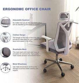 img 1 attached to 💺 Molblly Ergonomic Office Chair | Mesh High-Back Swivel Executive Chair | Height Adjustable & Soft Foam Seat Cushion | Thick Seat with Adjustable Lifting Headrest & Hanger | White | Home Office Computer Chair