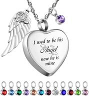 dletay heart cremation necklace for ashes angel wing urn necklace with 12 birthstones - once an angel of love, now forever caring logo