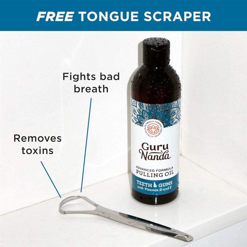 Advanced Formula Oil Pulling with Tongue Scraper - Natural Coconut Oil mouthwa