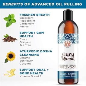 img 3 attached to GuruNanda Advanced Formula Oil Pulling with Tongue Scraper - Natural Coconut Oil Mouthwash for Bad 🌴 Breath, Healthy Gums & Teeth - Enriched with Essential Oils & Vitamins D, E (8 Fl Oz)