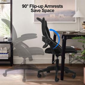 img 2 attached to 🪑 ComHoma Ergonomic Office Chair with Flip Up Armrests, Mid Back Mesh Task Chair, Swivel Base and Smooth Casters - Black