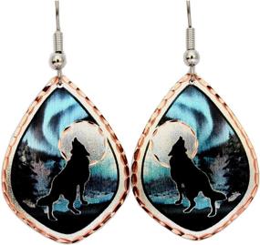 img 4 attached to 🦅 Alaska Wildlife Earrings: Northern Lights Eagle and Wolf Jewelry - Handmade Copper