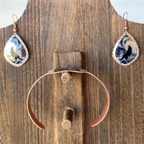 img 2 attached to 🦅 Alaska Wildlife Earrings: Northern Lights Eagle and Wolf Jewelry - Handmade Copper