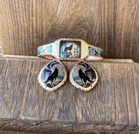 img 1 attached to 🦅 Alaska Wildlife Earrings: Northern Lights Eagle and Wolf Jewelry - Handmade Copper