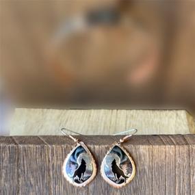 img 3 attached to 🦅 Alaska Wildlife Earrings: Northern Lights Eagle and Wolf Jewelry - Handmade Copper