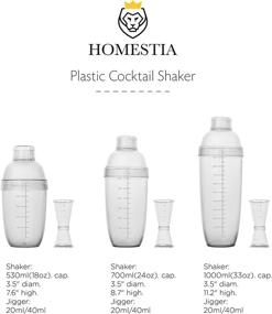 Homestia 24 oz Plastic Cocktail Shaker 3-Piece Drink Mixer Boba Tea Shaker  W/Jigger