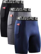 🩳 pack of 3 neleus men's compression shorts with pocket - dry fit yoga shorts for optimized performance logo