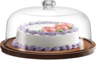 godinger cake stand and dome set - acaciawood cake plate server platter with shatterproof acrylic lid logo