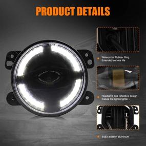 img 1 attached to 🚘 4 Inch LED Fog Lights with White DRL Halo Ring and Led Chip, Compatible with Jeep Wrangler Unlimited JK 2007-2018, Ideal for Driving Off-Road Fog Light