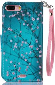 img 2 attached to 📱 JanCalm iPhone 8 Plus/7 Plus Wallet Case with Card/Cash Slots, Side Pocket, Wrist Strap & Kickstand - Plum Blossom Design with Crystal Pen