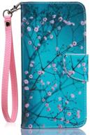 📱 jancalm iphone 8 plus/7 plus wallet case with card/cash slots, side pocket, wrist strap & kickstand - plum blossom design with crystal pen logo