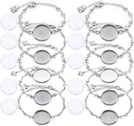 10pcs bracelet bezel settings for jewelry making - 20mm steel color bezel base round cabochon tray blanks for bangles and bracelets, including 10pcs clear glass cabochons logo