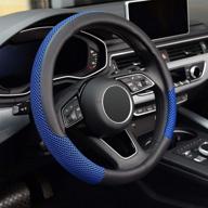 🚗 kafeek steering wheel cover - universal 15 inch microfiber leather viscose - breathable, anti-slip - warm in winter, cool in summer - black & blue logo