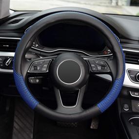 img 3 attached to 🚗 KAFEEK Steering Wheel Cover - Universal 15 inch Microfiber Leather Viscose - Breathable, Anti-Slip - Warm in Winter, Cool in Summer - Black & Blue