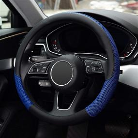 img 2 attached to 🚗 KAFEEK Steering Wheel Cover - Universal 15 inch Microfiber Leather Viscose - Breathable, Anti-Slip - Warm in Winter, Cool in Summer - Black & Blue