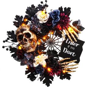 img 4 attached to 🎃 Spook-tacular Skeleton Wreath: Thrilling Halloween Decor with LED Lights & Spider Web - 18Inch Diameter