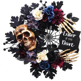 img 3 attached to 🎃 Spook-tacular Skeleton Wreath: Thrilling Halloween Decor with LED Lights & Spider Web - 18Inch Diameter