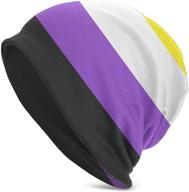 🎩 non-binary pride flag slouchy beanie hat winter skull cap for men and women - perfect gift logo