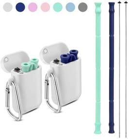 img 4 attached to 🌿 Yoocaa Reusable Metal Straws - 2 Pack with Carrying Case and Cleaning Brush, BPA Free, Navy Blue & Green – Eco-Friendly Alternative