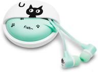 qearfun стерео наушники 3,5 мм с котиками, микрофоном и чехлом для хранения - зеленые логотип