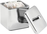 mdesign chrome metal bathroom vanity storage organizer canister jar - ideal for cotton swabs, rounds, balls, makeup sponges, blenders, bath salts - square apothecary design logo