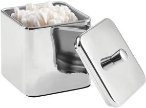 img 4 attached to mDesign Chrome Metal Bathroom Vanity Storage Organizer Canister Jar - Ideal for Cotton Swabs, Rounds, Balls, Makeup Sponges, Blenders, Bath Salts - Square Apothecary Design