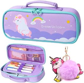 img 4 attached to 🦄 Cute Unicorn Pencil Case for Girls - Colored Pencil Pouch with Zipper and Kawaii Keychain Accessories - High School, College Essentials & Aesthetic School Supplies