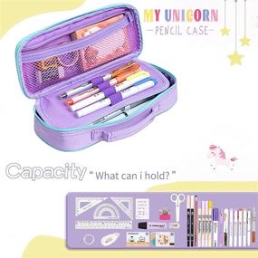 img 3 attached to 🦄 Cute Unicorn Pencil Case for Girls - Colored Pencil Pouch with Zipper and Kawaii Keychain Accessories - High School, College Essentials & Aesthetic School Supplies