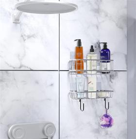 img 1 attached to Maximize Bathroom Space with Simple Houseware 2-Tier Wall Mounted Adhesive Shower Caddy Shelf Organizer w/ Hooks, Chrome