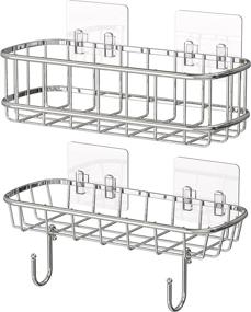 img 4 attached to Maximize Bathroom Space with Simple Houseware 2-Tier Wall Mounted Adhesive Shower Caddy Shelf Organizer w/ Hooks, Chrome