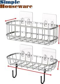 img 3 attached to Maximize Bathroom Space with Simple Houseware 2-Tier Wall Mounted Adhesive Shower Caddy Shelf Organizer w/ Hooks, Chrome