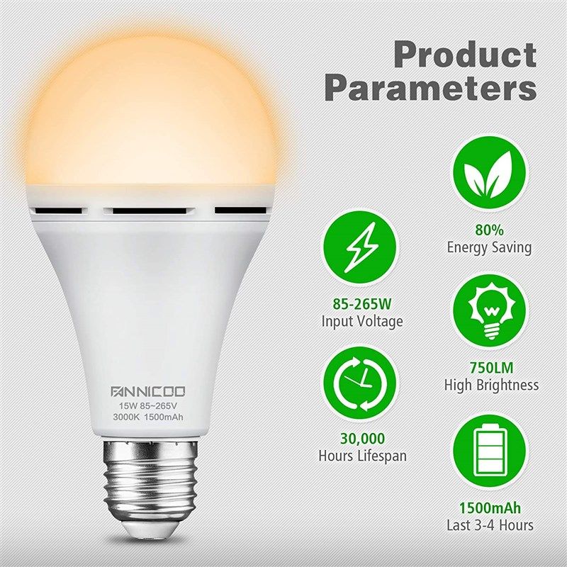 Rechargeable Emergency Light Bulb for Power Outage, Battery Backup LED Bulb  for Home Power Failure, Hurricane, Thunderstorm, 1500mAh 15W 80W