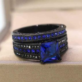 img 1 attached to 💍 Black Gold Plated Bridal Sets: Women's Wedding Ring Sets with Princess Cut 8mm Blue CZ Engagement Rings - Luxury Collection