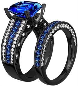 img 4 attached to 💍 Black Gold Plated Bridal Sets: Women's Wedding Ring Sets with Princess Cut 8mm Blue CZ Engagement Rings - Luxury Collection