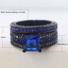 img 3 attached to 💍 Black Gold Plated Bridal Sets: Women's Wedding Ring Sets with Princess Cut 8mm Blue CZ Engagement Rings - Luxury Collection