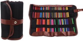 img 2 attached to 🖍️ Multipurpose Canvas Pencil Wrap Roll for Colored Pencils, Gel Pens, and More - Perfect Travel, School, or Office Organizer