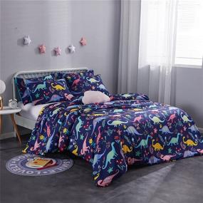 img 4 attached to 🦖 ZEIMON Blue Dinosaur Duvet Cover Twin: Cartoon Animal Print for Boys - 3 Piece Set with Breathable Microfiber & 2 Pillow Cases (Dinosaur Theme, Twin Size)