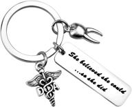 empowering dental assistant gift: she believed, so she did keychain logo