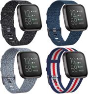 📿 kimilar 4-pack woven bands for fitbit versa: soft, breathable, adjustable replacement bands for versa watch logo