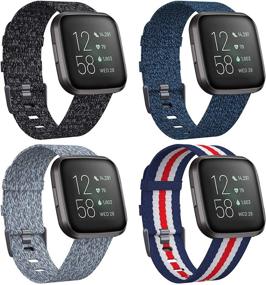 img 4 attached to 📿 KIMILAR 4-Pack Woven Bands for Fitbit Versa: Soft, Breathable, Adjustable Replacement Bands for Versa Watch