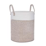 woven cotton rope laundry basket, tall storage organizer with strong handles, nursery bin for home décor and organization, ideal for blankets logo