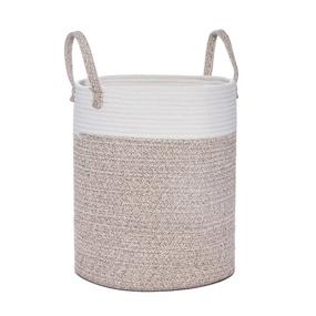 img 4 attached to Woven Cotton Rope Laundry Basket, Tall Storage Organizer with Strong Handles, Nursery Bin for Home Décor and Organization, Ideal for Blankets