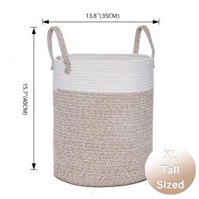 img 2 attached to Woven Cotton Rope Laundry Basket, Tall Storage Organizer with Strong Handles, Nursery Bin for Home Décor and Organization, Ideal for Blankets