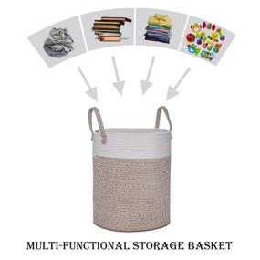 img 1 attached to Woven Cotton Rope Laundry Basket, Tall Storage Organizer with Strong Handles, Nursery Bin for Home Décor and Organization, Ideal for Blankets