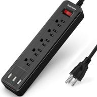 ⚡️ superior surge protector power strip with 5 outlets & 3 usb ports - convenient charging station for home office, dorms, and travel - black логотип